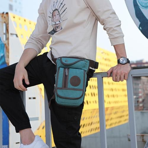 Xieben Canvas Drop Leg Bag for Men Women Waist Belt Tactical Military Pouch Motorcycle Riding Cycling Travel Tactical Outdoors Sports Bum Fanny Pack Green — view 6
