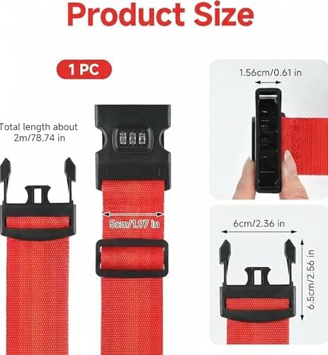 StoneMaxi Adjustable Luggage Straps With Locks 3 Digit Combination Lock Multi-Colour Travel Suitcase Straps Security Password Lock Travel Accessories Suitcase Belt (Red) — view 2
