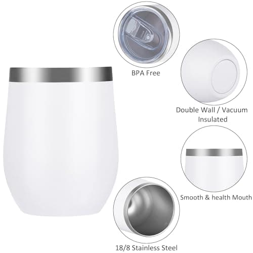 Joymaking 12oz Reusable Coffee Cup, 2 Pack Double Walled -Insulated Travel Mug Vacuum Stainless Steel Wine Tumbler with Spill Proof Lid, Great for Coffee, Tea, Milk and Wine, Black White — view 5