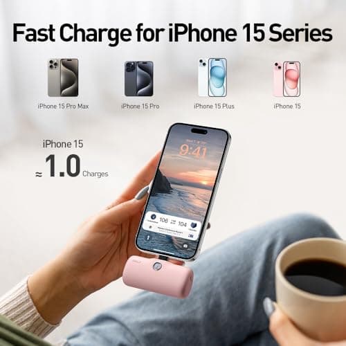 iWALK USB-C Portable Charger 4800mAh 20W Power Bank Small Fast Charging Battery Pack with LED Display Compatible with iPhone 17 Pro/16 Plus/16 Pro Max/15/iPad/AirPods Andriod Phone Samsung,Pink — view 2
