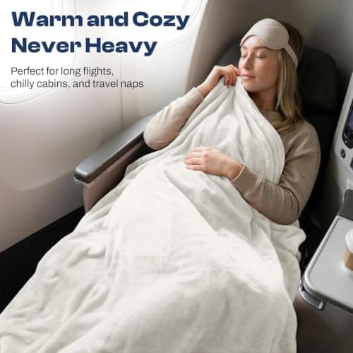 EverSnug Travel Blanket & Pillow 65x40 - Premium Ultra-Soft Microfleece 2 in 1 Compact & Packable Flight Blanket with Soft Bag Pillowcase, Hand Luggage Sleeve and Backpack Clip (Off-White) — view 4