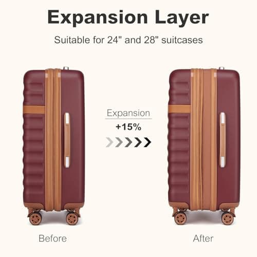 Kono 28 Inch Hard Shell Suitcase Large Expandable Luggage (Burgundy/Brown) — view 3