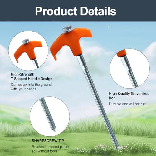 20 Pcs 8inch Heavy Duty Tent Pegs, Hard Ground Pegs, Camping Pegs, Metal metal tent pegs with Storage Case and Bolt Head Adaptor for Camping (Yellow) — view 4