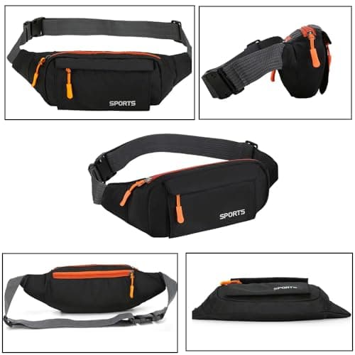 Bumbag Waist Fanny Pack Running Belt for Men Ladies，Against Theft Money Belt for Outdoors Workout Hiking Traveling Gifts for Men Women (Black) — view 4