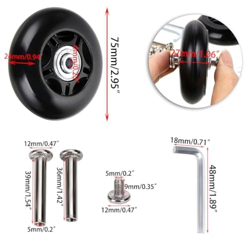 OwnMy 75 x 24mm Luggage Suitcase Replacement Wheels, Rubber Swivel Caster Wheels Bearings Repair Kits, Set of 2 — view 2