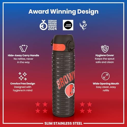 NFL Cleveland Browns Lightweight Steel Water Bottle, 600 ml/20 oz, Non-Insulated, Leak Proof, Easy to Open, Secure Lock, Dishwasher Safe, Flip Cover, Fits Cup Holders, Metal Water Bottle — view 6