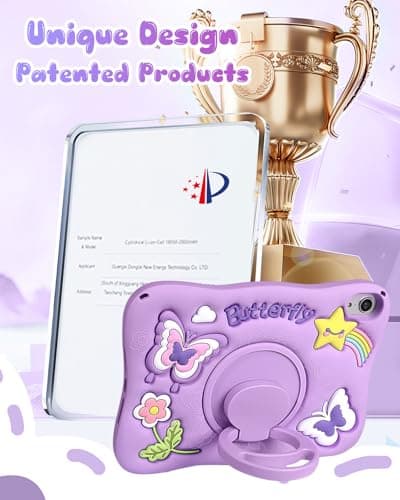 SurgeCraft for iPad Mini 6 Case, for iPad Mini 7 Case - Girls Cute Girly Kawaii 3D Purple Butterfly Unique Design Soft Silicone Cover with Rotating Stand & Strap for Apple Mini 6th/7th Covers 8.3 Inch — view 5