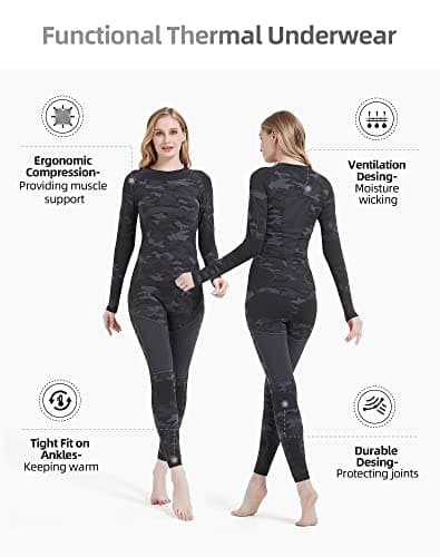 NOOYME Women's Ski Thermal Base Layer Underlayer Top & Leggings Set Camo — view 2