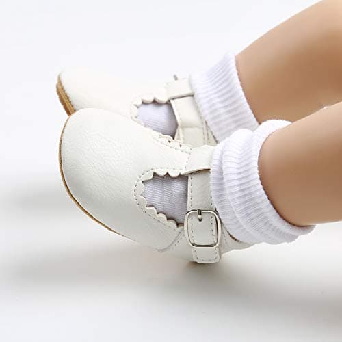 Baby Girls First Walking Shoes Mary Jane PU Leather Anti-Slip Princess Shoes Infant Baby Shoes 12-18 Months,D White — view 6