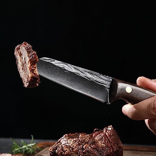 Fubinaty Small Chef Knife 4 Inch Japanese BBQ Knife Handmade Forged Kitchen Knives Full Tang High Carbon Steel with Sheath and Wooden Handle for Home and Outdoor Cooking — view 2