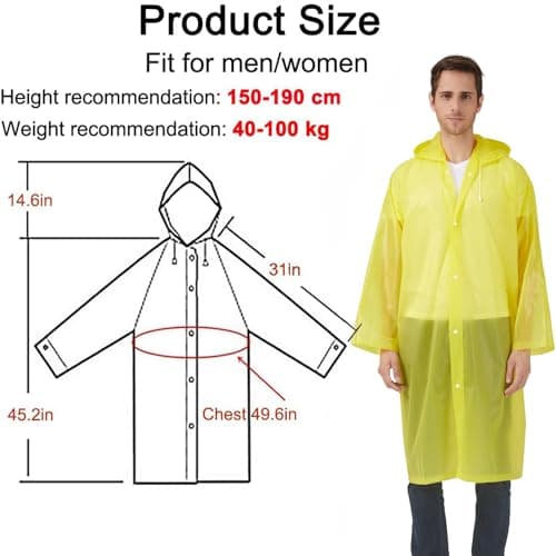 UPSEN Rain Ponchos for Adults, Reusable Raincoats for Women Men, 2 Pack Emergency Rain Jacket with Hood for Disney Outdoor, Yellow — view 2