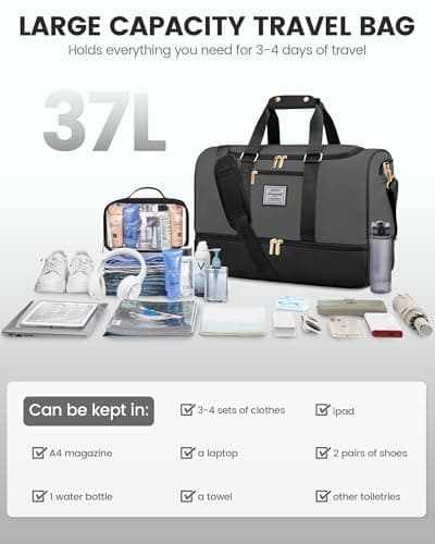 LOVEVOOK Travel Bags for Women, Waterproof Weekend Hospital Overnight Holdall with Toiletry Bag, Gym Yoga Bags with Shoe Compartment & Wet Pocket, Carry On Hand Luggage Bag for Travel Sports — view 5