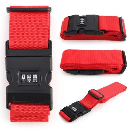 StoneMaxi Adjustable Luggage Straps With Locks 3 Digit Combination Lock Multi-Colour Travel Suitcase Straps Security Password Lock Travel Accessories Suitcase Belt (Red)