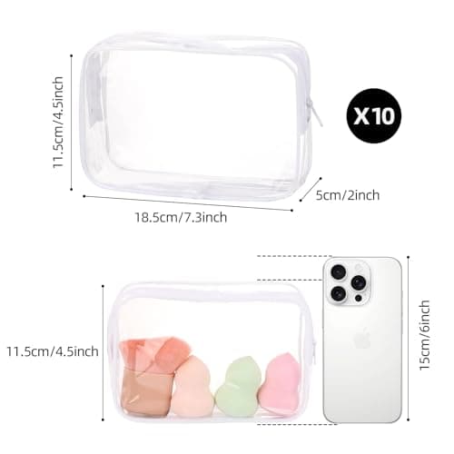 10 Pcs Clear Travel Toiletry Bags with Zippers, 7.5 x 4.8 Inch Portable Waterproof Cosmetic Makeup Bags for Family, Men, Women (White) — view 4