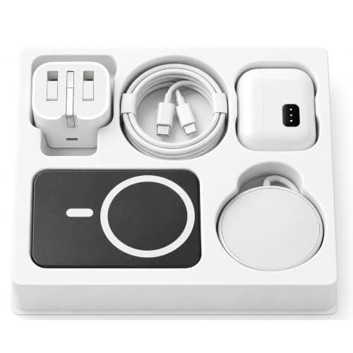 O’Bian 6-in-1 Phone Accessories Kit, 5000mAh Magnetic Power Bank, Wireless Bluetooth Earbuds, 20W Fast Charging UK Plug, USB-C Cable, Magnetic Charger, Travel Essentials for iPhone Samsung (Black)