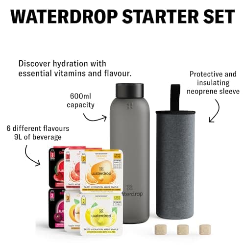 waterdrop® Glass Starter Set – 600ml Borosilicate Glass Bottle + 18 Sugar-Free Microdrink Hydration Cubes in 6 Flavours, Vitamin C & B Infused, BPA Free Water Bottle, Gift Set — view 3