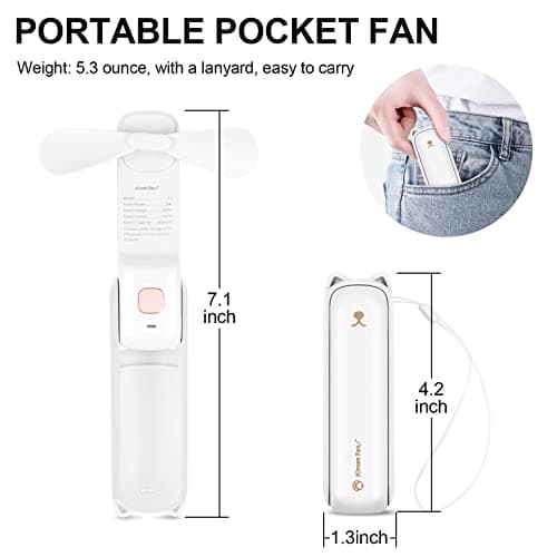 LYMYBETY Portable Handheld Fan, USB Rechargeable Mini Hand Held Travel Fans, Folding Pocket Fan with 3 Speeds, 24 Working Hours, Small Personal Desk Flashlight for Home Outdoor Use, White — view 2