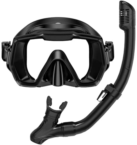 Honlanor Snorkel Set Adults Snorkeling Gear Anti-Leak and Anti-Fog Tempered Glass Lens Panoramic View Swim Mask Dry Top Snorkel Kit for Snorkeling Scuba Diving Swimming Travel with Carry Bag
