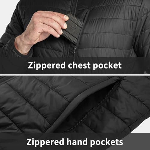 33,000ft Mens Winter Lightweight Jacket Warm Short Packable Puffer Jacket Transitional Padded Jacket Quilted Jacket for Men Lined for Hiking Travelling Pure Black XL — view 4