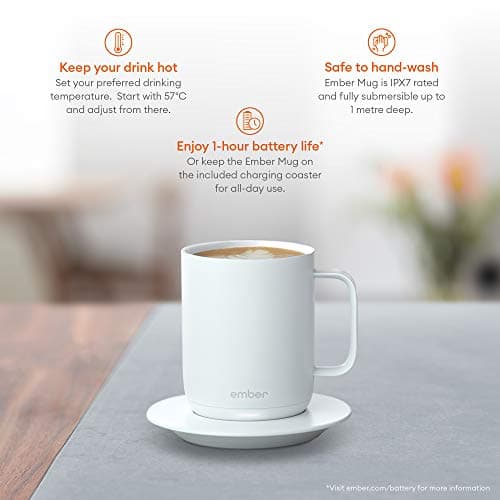 Ember Temperature-Control Smart Mug, 10 Ounce, 1-hr Battery Life, White - App-Controlled Heated Coffee Mug — view 2