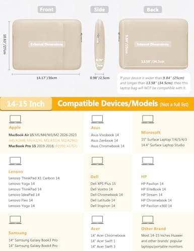 HYZUO 14-15 Inch Laptop Case Sleeve Bag Set for MacBook Air M5, Sand — view 6