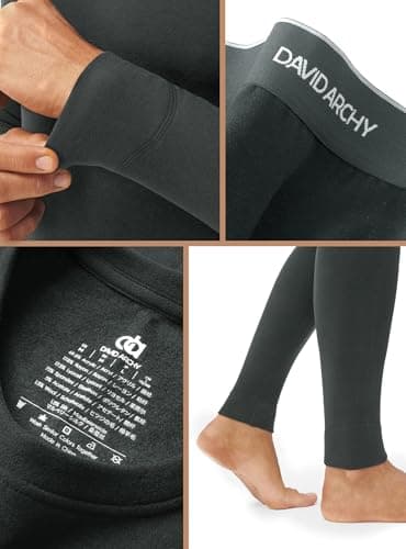 DAVID ARCHY Men's Thermal Set Contain Wool and Mulberry silk Blend Warm Luxuriously Soft Moisture-wicking Base Layer Underwear Set, Bottoms with Open Fly Suitable 14°F to 32°F — view 4