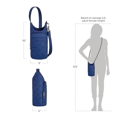 Travelon Anti-Theft Boho Insulated Water Bottle Tote, Blue, One Size, Anti-theft Boho Insulated Water Bottle Tote — view 4