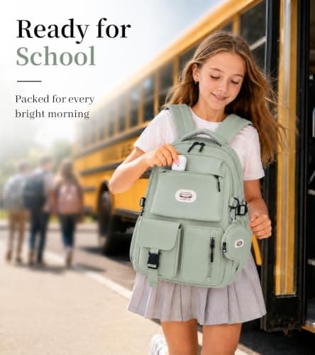 BECOJADDE Backpack School Bag for Women and Girls, 15.6" Laptop, Green 25L — view 3