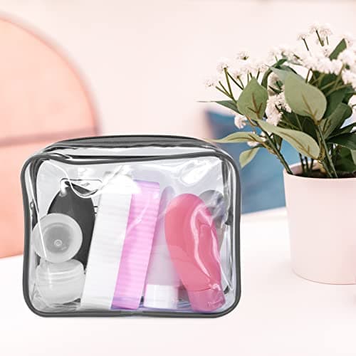 Clear Travel Toiletry Bag TSA Approved Quart Size Travel Bag Airport Carry on Liquid Bag Cosmetic Pouch Shower Bag Transparent Toiletries Bag Airport Security Toiletry Bags(Black) — view 6