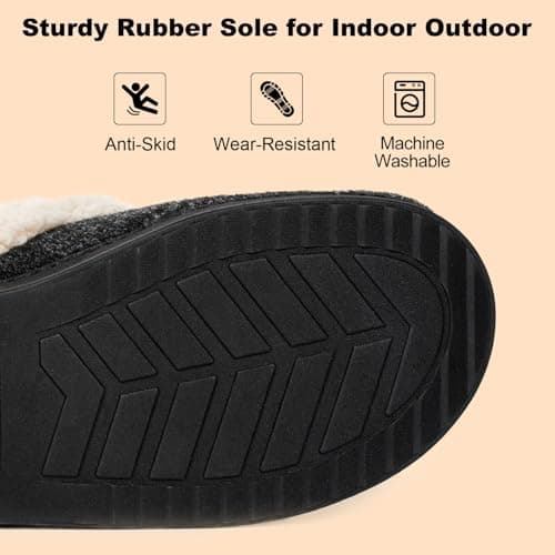 LongBay Women's Warm Slippers Memory Foam Slip-On House shoes 5-6 UK, Black — view 6