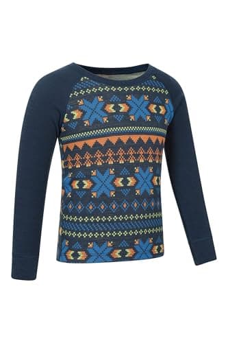 Mountain Warehouse Jacquard Kids Unisex Merino Base Layer Set - Quick Wicking, Quick Drying, Boys & Girls, Baselayer - Best for Camping, Outdoors, Travelling Dark Blue 9-10y — view 3