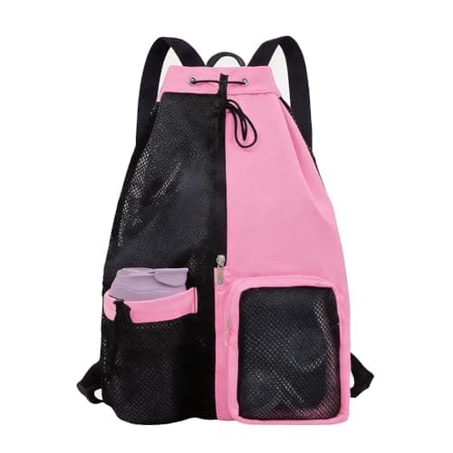 GZSYWZ Swimming Bag Mesh Drawstring Rucksack Pink Sports Bag Waterproof with Wet and Dry Compartments Adjustable Straps Swimming Fitness Workout Essentials for Men and Women