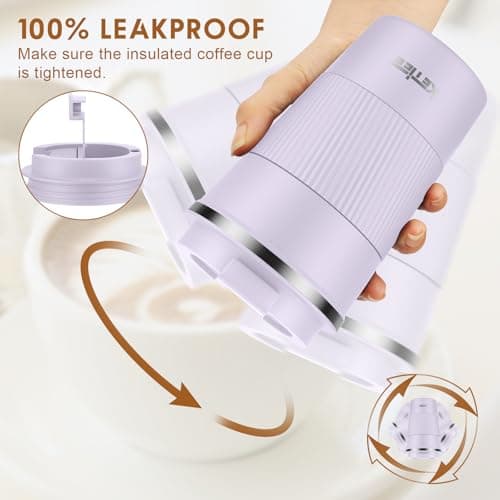 KETIEE Travel Mug Insulated with Leakproof Lid, Reusable Double Walled Coffee Cup, Stainless Steel for Hot Cold Drinks, 380ml Light Purple — view 3