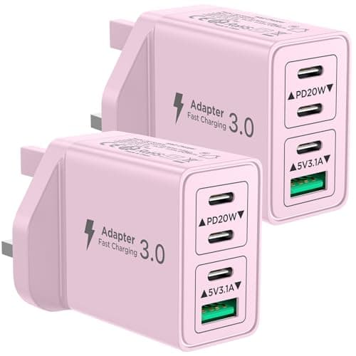 2-Pack USB C Plug, 40W USB C Charger Fast Charge 4 Port PD Type C Charging Plugs + QC USBPlug UK USBC Power Adapter Multi Plugs Samsung Charger Plug for iPhone 16, iPad, Samsung, Huawei, Xiaomi, Oppo