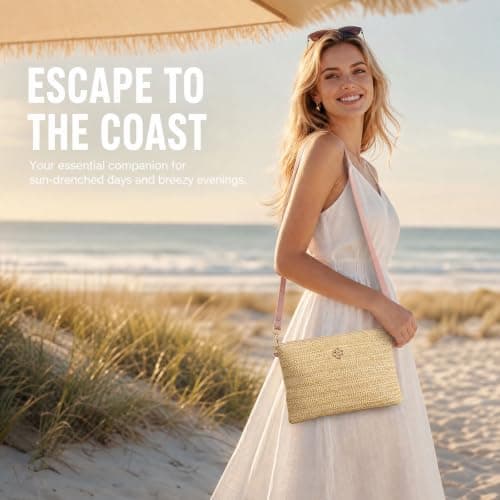 KIPTVO Straw Crossbody Bag for Women, Woven Small Beach Purse with Adjustable Strap, Summer Handmade Zipper Shoulder Bag for Holiday Travel, Bohemian Beige Casual Tote for Vacation Daily Use — view 6