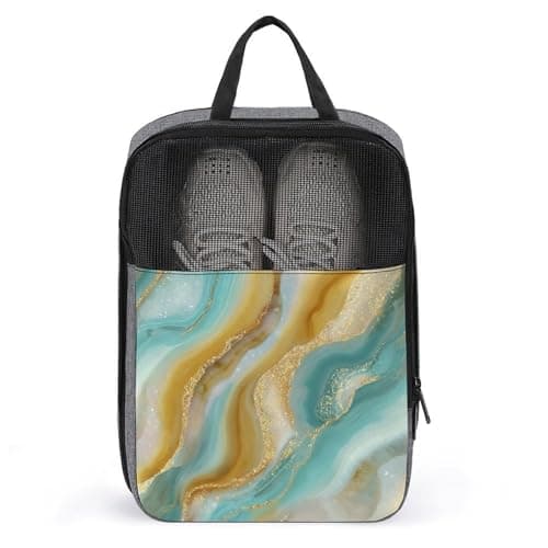 Crystalline Bands in Warm Butter Yellow Turquoise Shoe Bag for Travel Daily Use Anti-dust Storage Carrier Golf Shoe Pouch