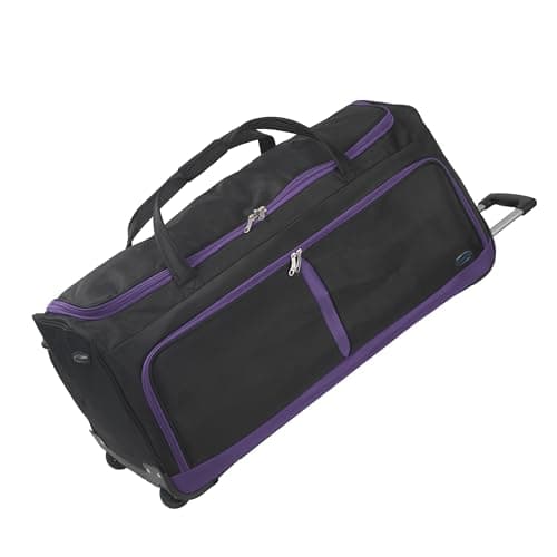 Aerostar 32" Large Lightweight Duffle 2 Wheel Travel Bag Holdall Suitcase Check-in Luggage All Terrain (122L, Purple on Black)