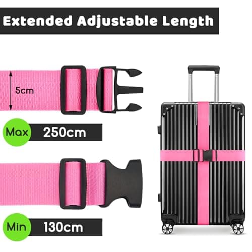 WISYOK Luggage Straps Extended, 2 Pack, 130-250cm Adjustable, Pink — view 2