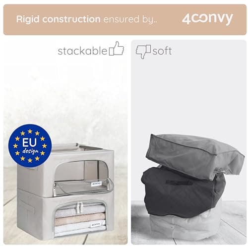 4CONVY Solid, Foldable Clothes Storage Box with Zipper, Metal Frame, Storage Bag for Duvets, Clothes, Bedding, Sturdy Storage Box for Garments, Stackable — view 2