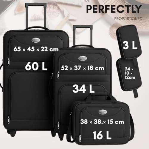 Monzana® 5-Piece Soft Shell Luggage Set Lightweight, Lockable, Wheels Black — view 5