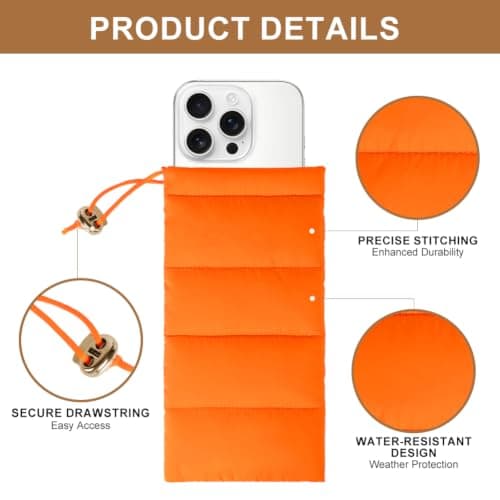 AOOSA Thermal Phone Pouch, Down Cotton Warm Mobile Phone Pouches, Orange — view 3