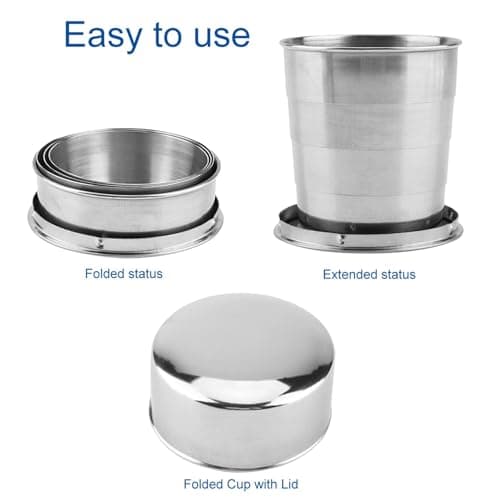 Beufee Stainless Steel Folding Cup, Collapsible Metal Cup Collapsible Travel Cup Camping Mug Portable Outdoor Travel for Hiking Camping Picnic(XL) — view 4