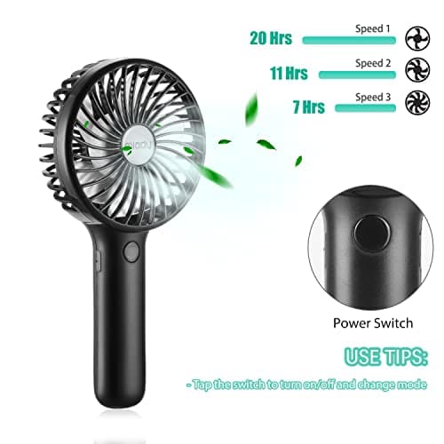 Miady 2-Pack 5000mAh Handheld Portable Fan(7-20 Hours Runtime), USB C Rechargeable Battery Operated 3 Speed Mini fan for Home Office Travel Outdoor and Camping — view 3