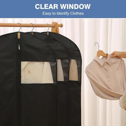 4 Pack Hanging Garment Bags，Full Length Dress Bag with Zipper，Dust-proof Clothes Covers Protector Bags Suit Bag Convenient for Travel Suitable for Wedding Dresses, Shirts, and Jackets (60cm X 140cm) — view 3