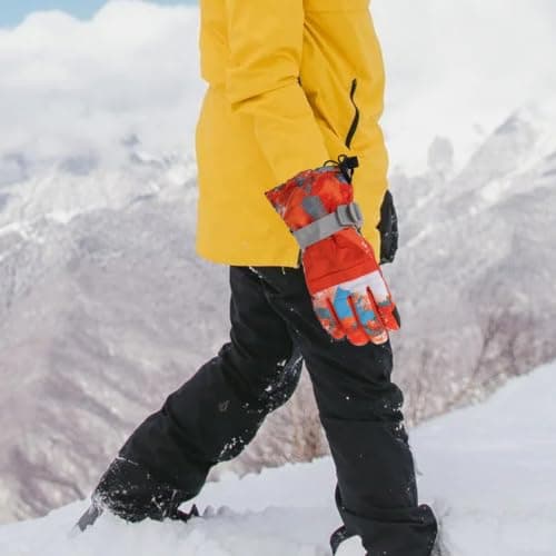 SEWACC Wind Proof Ski Gloves for Winter, Orange Polyester Cotton Warmth — view 5