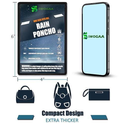 SWOGAA Disposable Rain Ponchos for Adults 6 Pack Extra Thick — view 6