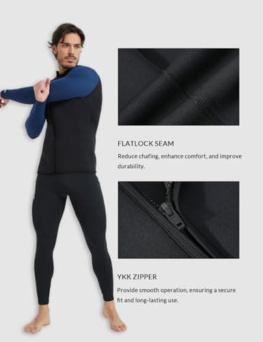 Lemorecn Wetsuit Top Men, 3mm Wetsuits Jacket Long Sleeve, BLACKBLUE,XL — view 4