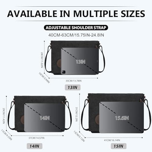 Eshow Mens Laptop Messenger Bag Canvas Shoulder Bags 14 Inch Mens Satchel Shoulder Bag for Work Casual Business School Travelling — view 4