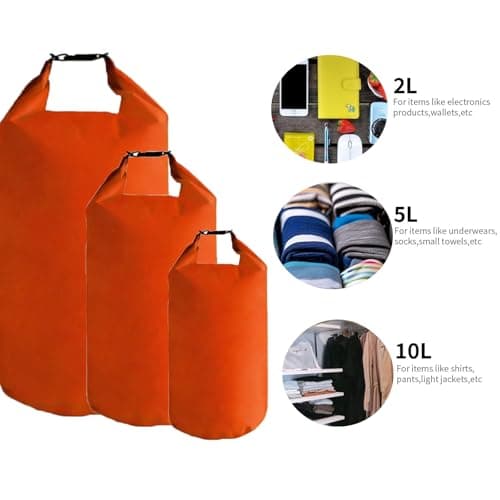 CMC-PROGEAR Waterproof Dry Bag Set with Roll-Top Closure,2L/5L/10L Drybag & Pouch Set for Backpacking Essentials - Lightweight, Durable,Perfect for Boating, Camping,Water Sports (Orange, 2L+5L+10L) — view 4