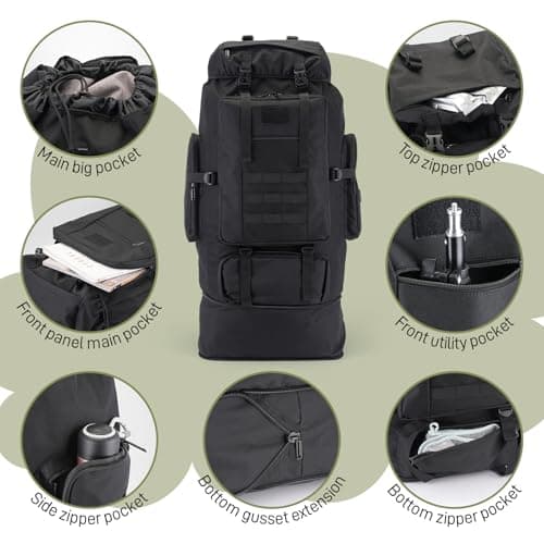 Nayubo ​​100L Hiking Backpack Tactical Military Molle Rucksack with USB Charging Port - Large Capacity Men Women Camping Gear for Backpacking, Trekking, Climbing, Outdoor Travel (Black) — view 4
